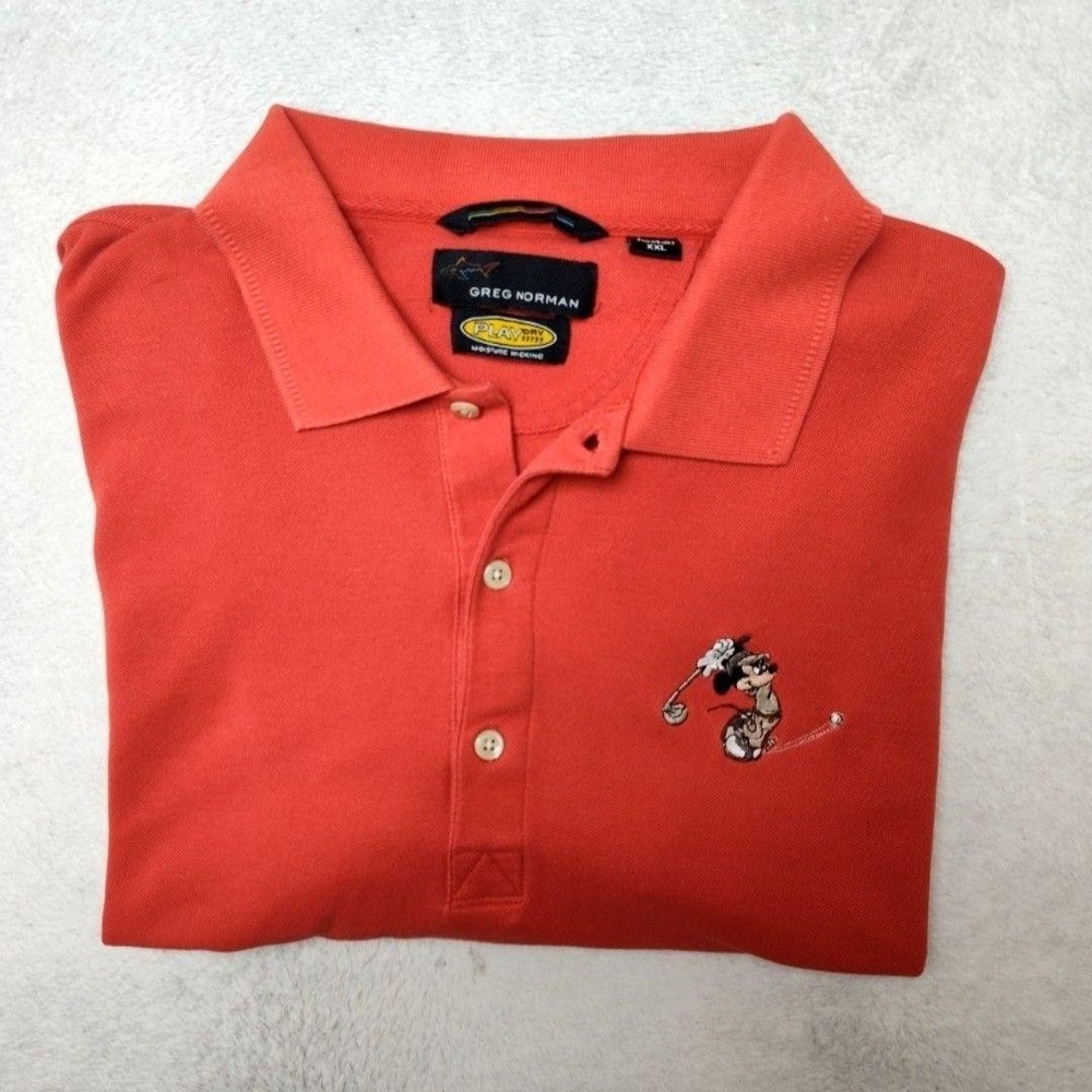 Greg Norman Polo Shirt‎ Mens 2XL Red Mickey Mouse PLAYdry Golf Disney Work Y2K